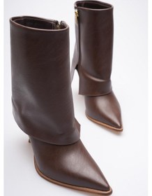 Resim Kadın Deri Topuklu Bot Fermuarlı Kahve Lunessa Kahverengi 