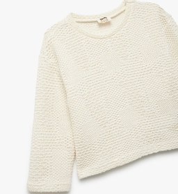 Resim Koton Dokulu 3/4 Kollu Bisiklet Yaka Crop Sweatshirt Bej 6wkg10064ak Ekru 