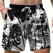 Resim Erkek Rahat Basit Stil İpli Ve Cepli Rahat Şort, Gevşek Ev Pijama Alt 