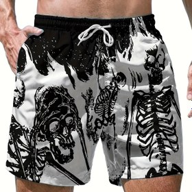 Resim Erkek Rahat Basit Stil İpli Ve Cepli Rahat Şort, Gevşek Ev Pijama Alt 