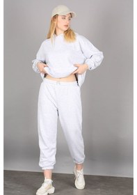 Resim Madmext Mad Girls Gri Kapüşonlu Kadın Eşofman Takımı Mg1225 Gri 