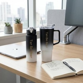 Resim 2’li Matara ve Pipetli Mug Bardak Seti - 900 ml Spor Suluk + 1500 ml Pipetli Termal Mug Bardak, Günlük Kullanım İçin İçecek Seti 