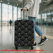 Resim 1 adet Modern Siyah ve Altın Kapitone Valiz Kapağı - Rivet Deseni ile Dayanıklı Polyester Valiz Koruyucu, Makine Yıkanabilir, Havaalanları, Tren İstasyyaları ve Seyahat Gereksinimleri için Şık Seyahat Aksesuarı, Seyahat için Valiz, Havaalanı Valizi, Kapitone Tasarım, Pürüzsüz Dokusu 