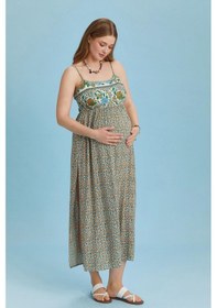 Resim Los Banditos Askılı Yırtmaçlı Çiçekli Robadan Hamile Elbise 001 