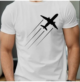 Resim Guılan Erkek Yazlık %100 Pamuk Uçak Desenli Spor Tişört - Rahat Ve Moda Kısa Kollu Üstwhıte WHITE 