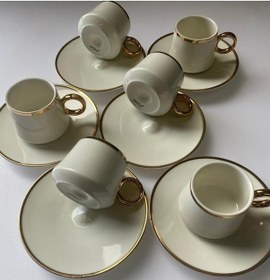 Resim Tr-2425 Porselen Kahve Takımı Beyaz - Gold 