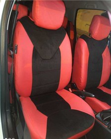 Resim AKINCI Clio 4 Arka Sırt 2+1 Arka Sırt Kolcaksız Model Siyah Taytüyü Kırmızı Deri Karışımı. Kırmızı Ip 