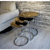 Resim 3 'lü Hasır Zigon Sehpa Cam: Bronz Ayna Ayak: Nikel 