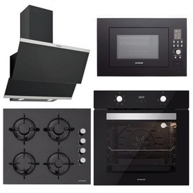 Resim Silverline BO6502B02 - CS5349B01 - 3420 Classy 60 - MW9018B01 Siyah Cam Ankastre Set 