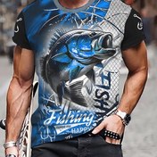 Resim Erkekler için Balık Desenli 3D T-shirt, Rahat Kısa Kollu Üst, Yazlık Günlük Kullanım için Erkeklerin Yenilik T-shirt'ü 