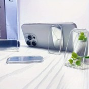 Resim 1 Şeffaf Akrilik Oval Telefon Tutucu, Yapışkanlı Arka Etiketli Makyaj Aynası Standı, Evrensel Akıllı Telefon Kılıfı Montaj Malzemesi 