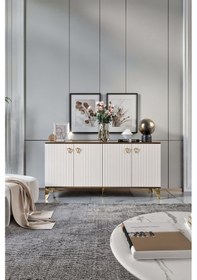 Resim ZEUGMA KONSOL MDF MEBRAN KAPAK EKRU CEVİZ GOLD 