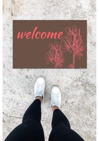 Resim Dijital Baskı Pembe Nilüfer Desen Kapı Önü Paspası K-1014 