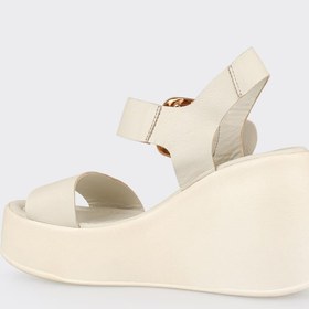 Resim Elle Shoes Ekru Deri Kadın Dolgu Topuk Sandalet 