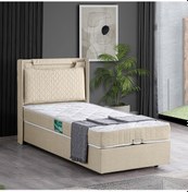 Resim Setaymobilya Baza, Zagreb Tek Kişilik Baza + Başlık + Comfort Yatak, Krem 