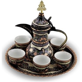 Resim Gül Çiçek Bakır Mırra Kahve Takımı Ve Cezve 