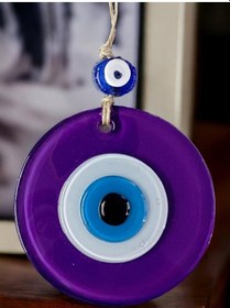 Resim Mini Boy Mor Nazar Boncuklu Duvar Süsü 10 Cm Cam Duvar Dekoru 