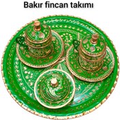 Resim SAFİR ÇAY KAZANLARI Yeşil Bakır Kahve Fincan Takımı Bakır Kahvelik 2 kişilik bakır kahve fincan takımı Yeşil Hicivli 