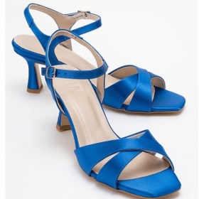 Resim Luvi Shoes Melin Sax Mavi Saten Çapraz Bantlı Kadın Topuklu Ayakkabı Saks Mavi 