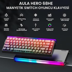 Resim Aula Hero 68 He Manyetik Klavye Rapid Trigger Dragon King Switch 8000Hz RGB Neon TKL Hot Swap Oyuncu Klavyesi Kırmızı 