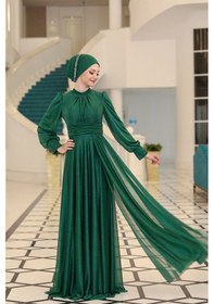 Resim Raika Moda Şık Tasarım Tül Kübra Abiye Zümrüt 