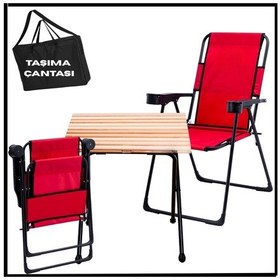 Resim 2 Adet Katlanır Kamp Sandalyesi Ve Masa Seti - Rest - Taşıma Çantalı - Kırmızı - 130 K Kırmızı 