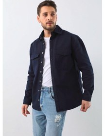 Resim Erkek Oversize Jean Gömlek Lacivert 001 