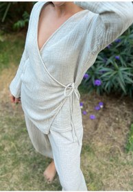 Resim Tfifty Kısa Kimono Bluz Kenevir Kumaş 