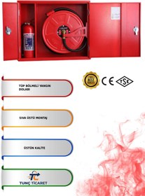 Resim TUNÇ ONLİNE TUNÇ TİCARET 1” Tek Saç Kapak 30MT Hortumlu 1MM Sıva Üstü Yangın Dolabı Tüp Bölmeli 