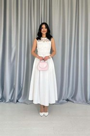 Resim Genel Markalar eyesof Beyaz Önü Dantel Detaylı Kemerli Elbise 