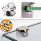 Resim Raf Ahşap Cam Tutucu Cam Etejer Metal Pimli Krom Plastik Vidalı (4 Adet) 