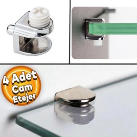 Resim Raf Ahşap Cam Tutucu Cam Etejer Metal Pimli Krom Plastik Vidalı (4 Adet) 