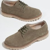 Resim SUENO SHOES Kadın Yeşil Süet Deri Bağcıklı Oxford Ayakkabı 
