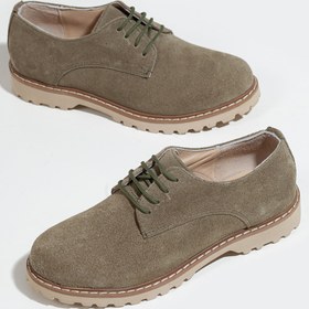 Resim SUENO SHOES Kadın Yeşil Süet Deri Bağcıklı Oxford Ayakkabı 