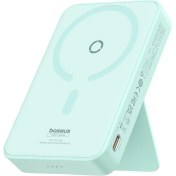 Resim Baseus Magpro Magnetic Bracket Wireless Fast-Charging Power Bank 5000MAH 20W Peppermint Blue (With Simply Series Charging Cable Type-C To Type-C (20V/3A) 30CM White) 