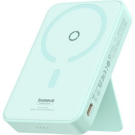 Resim Baseus Magpro Magnetic Bracket Wireless Fast-Charging Power Bank 5000MAH 20W Peppermint Blue (With Simply Series Charging Cable Type-C To Type-C (20V/3A) 30CM White) 