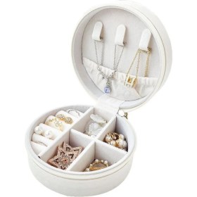 Resim PremiumPort Beyaz Deri Seyahat Takı Kutusu, Kompakt ve Şık Saklama Çözümü 