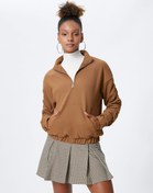 Resim Yarım Fermuarlı Sweatshirt Kanguru Cepli Büzgü Detaylı Dik Yaka 
