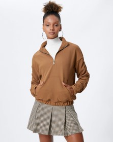 Resim Yarım Fermuarlı Sweatshirt Kanguru Cepli Büzgü Detaylı Dik Yaka 