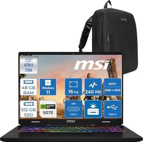 Resim Msı Crosshaır 16 Hx Aı WD2XWGKG Intel Core Ultra 9-275HX Aı 48GB GB 512GB SSD 8GB/RTX5070 115W 16″ 16:10 QHD+(2560 x 1600), 240Hz IPS Windows 11 Pro Taşınabilir Bilgisayar W047XTRW17+ZETTAÇANTA 