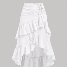 Resim Boho Şık Kayısı Yazlık Etek Kadınlar İçin - Yüksek-Düşük Fırfır Kenar, İpli Katmanlı Katmanlı Etek, Partiler ve Günlük Öğle Yemeği için Mükemmel, Makinede Yıkanabilir, Tüm Sezon Giyim, Maksi Etek 