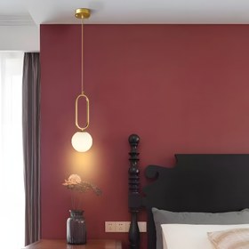 Resim İskandinav Lüks Cam Küre Avizeler Ev Oturma Odası Yatak Odası 3012-Q83-1W-EV - Gold / Tekli / Beyaz 