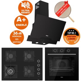 Resim Ferre FryArt&SilentArt ZIFO Sessiz Yeni Seri Siyah Ankastre Set (D063-SA + QXE62CS + SC405-WFA wok) 