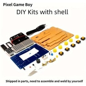 Resim Meridiangoods Pixel Game Dıy With Case Dıy Retro Oyun Konsolu Kiti Led Matrix Ekran 51 Mikrodenetleyici Yetişkinler İçin Sarı Düğme 