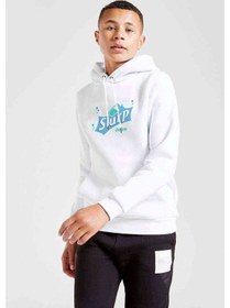 Resim Slurp Juice Baskılı Unisex Çocuk Kapüşonlu Beyaz Sweatshirt 
