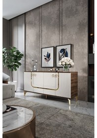 Resim ART KONSOL MDF MEBRAN KAPAK CEVİZ KREM GOLD 