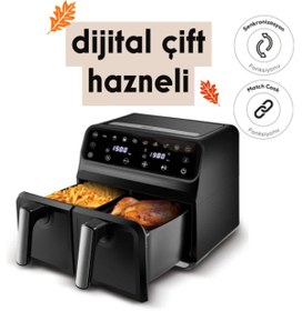 Resim Karaca XXXL 4+4 Litre Çift Hazne Dijital Kullanım 7 Pişirme Modu -Makinede Yıkanabilir Airfryer 