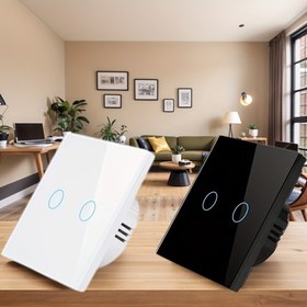 Resim 2-Gang Dokunmatik Anahtar LED Göstergeli Işıklarla - Tip 86, Beyaz ve Siyah, Zarif Duvara Monte Tasarım, Dayanıklı Temperli Cam, 110-240V, Ev ve Ticari Aydınlatma Kontrolü için Tek Pol Anahtarı, Aydınlatma Kontrol Sistemi, Şık Kaplama, Kolay Kurulum 