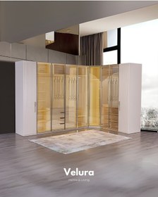 Resim Tress 9 Cam Kapaklı Köşe Gardırop Dolap Krem 