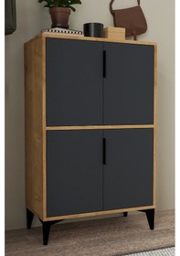 Resim 1403 Ada Ayakkabılık 4 Raflı 4 Kapaklı Çok Amaçlı Dolap Kiler Safir Antrasit Antrasit - Safir 